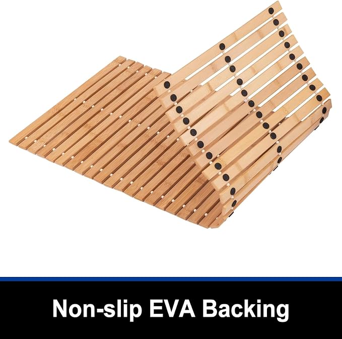 Bath Mat Bathroom Runner Long Large Rugs Floor Wood Shower Bathtub Waterproof Non Slip Accessories 16x34 Inch Easy to Clean, Natural, 1 pc