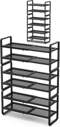 SNTD Shoe Rack - Expandable Shoe Organizer for Closet, Adjustable Metal Shoe Shelf Storage, Stackable Long Shoe Stand Holder for Garage, Entryway, Door Entrance (Black, 6-Tier)