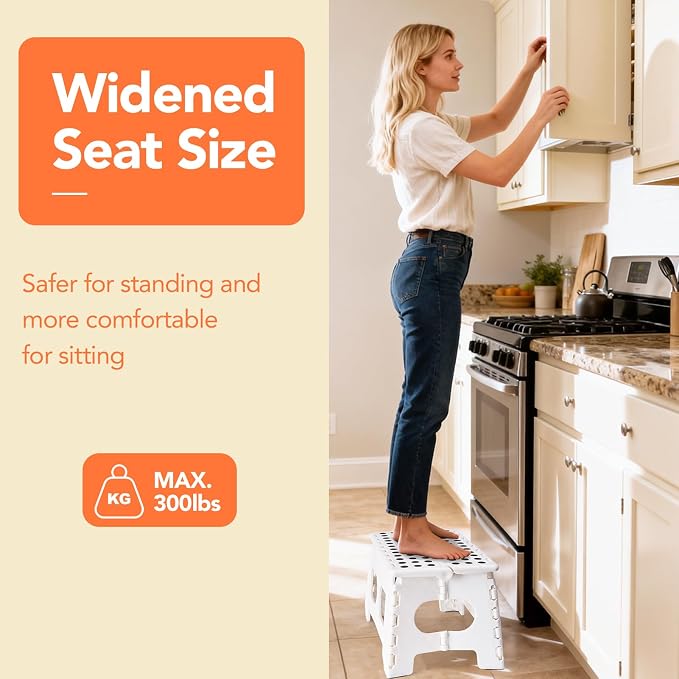 ACSTEP Folding Step Stool 9 Inch,15-Inch Extra Wide Heavy Duty Stepping Stool More Safe and Comfortable Non Slip Foldable Step Stool for Kids and Adults White