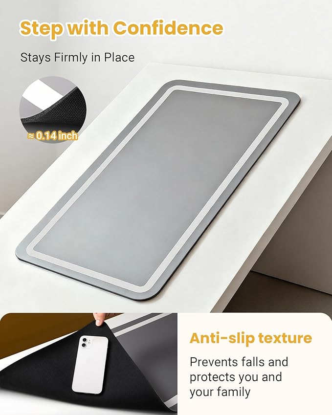 Soft Diatomaceous Earth Bath Mat, Super Absorbent Bath Mat, Quick Dry Large Bathroom Mats, Gray Bathroom Rugs Non Slip Washable, Stone Bath Mats Substitute, Bath Room Runner Decor, 15.74" x 47.2"
