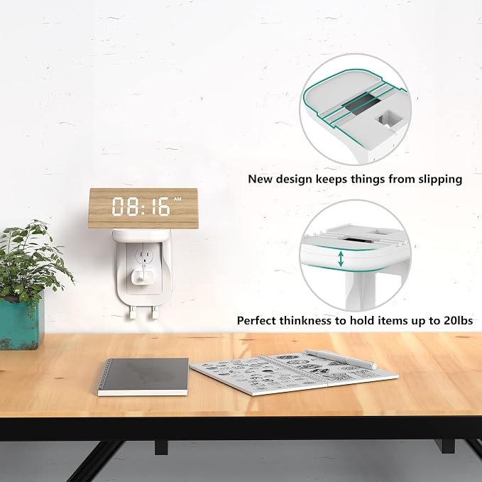 WALI Outlet Shelf Wall Holder, Fit for Duplex GFCI Decorative Outlet Shell A Space Saving for Smart Home, Speaker Mounts up to 20lbs with Cable Management (OSH002-W), White