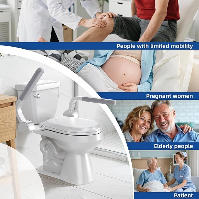 ZEAGUS Width Adjustable Toilet Safety Rails - 500lb Heavy Duty Toilet Safety Frame, Grab Bars, 60° Adjustable & Space-Saving Toilet Assist Arms for Seniors, Disabled, Elderly, Mobility-Impaired