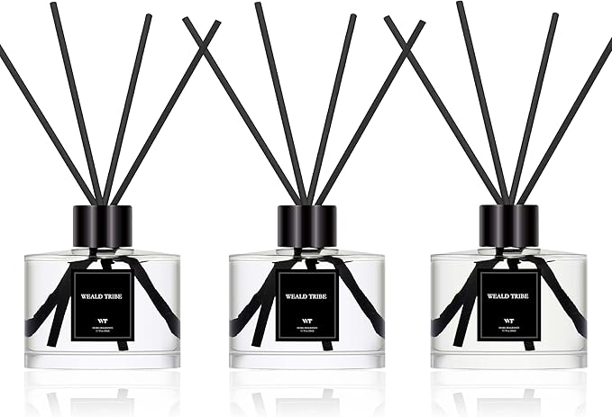 Reed Diffuser Set of 3 for Bathroom Air Fresheners, Oil Diffuser Sticks | Tuberose, Gardenia, Freesia Scent(1.7 fl oz Each Pack) Home Fragrance with 12 Stick Defusers | House Shelf Decor