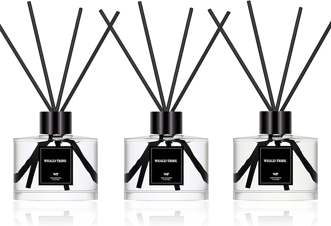 Reed Diffuser Set of 3 for Bathroom Shelf Decor, Sticks Diffuser with Essential Oils Included | Eucalyptus & Lavender, Jasmine, Sandalwood Rose Scent(1.7 fl oz/Pack) | Defusers