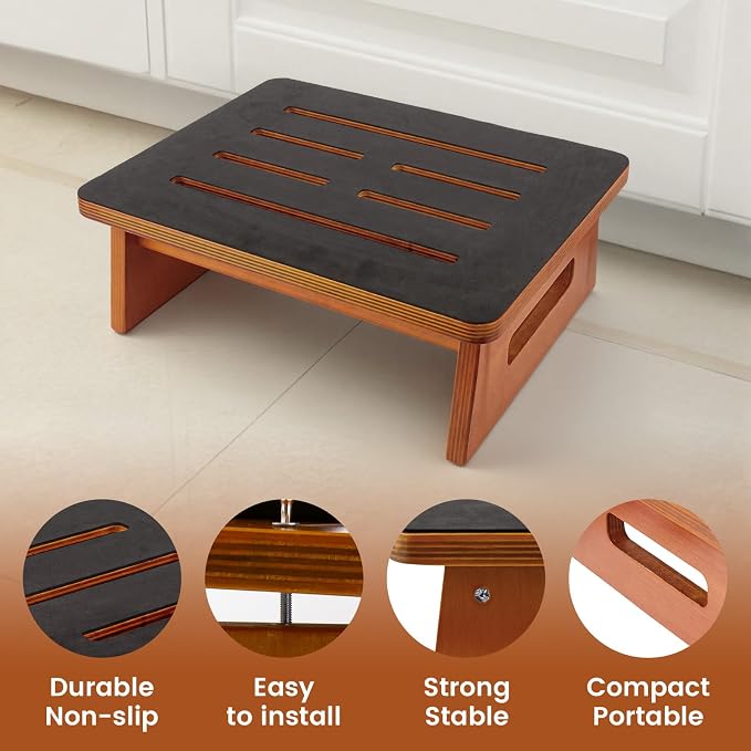 Landrip Step Stool for Adults Seniors with Non-Slip Rubber Stepping Surface, Heavy Duty Wooden Step Stool, Bed Steps for High Beds, Bathroom, Bedroom, Kitchen & Kids Bedside Support
