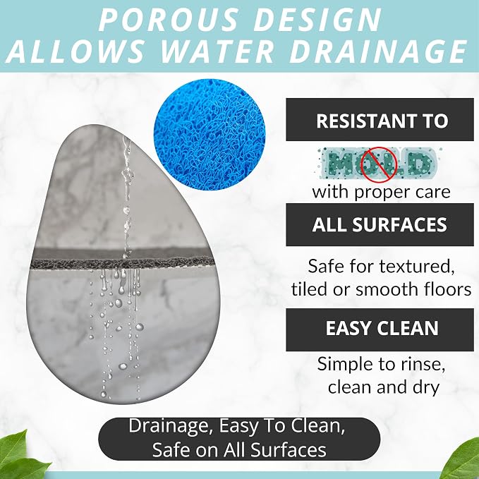 Anti Slip Shower Mat - Non Slip Shower Mats for Inside Shower - Large 47x24 Loofah Shower Floor Mat Non Slip - Bath Mat for Shower - Secure Mat Without Suction Cups (47x24 Blue)