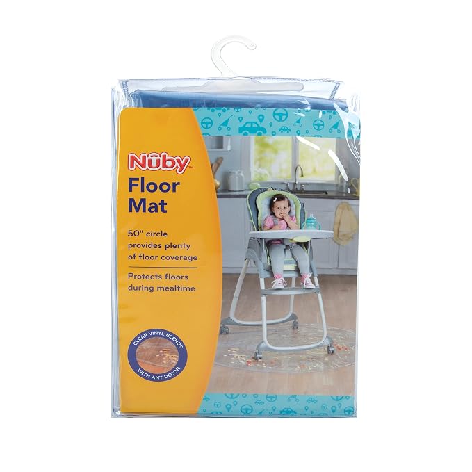 Nuby High Chair Waterproof Floor Mat - 50" Clear Circle Kitchen Mat - Protects Floor from Spills and Messes