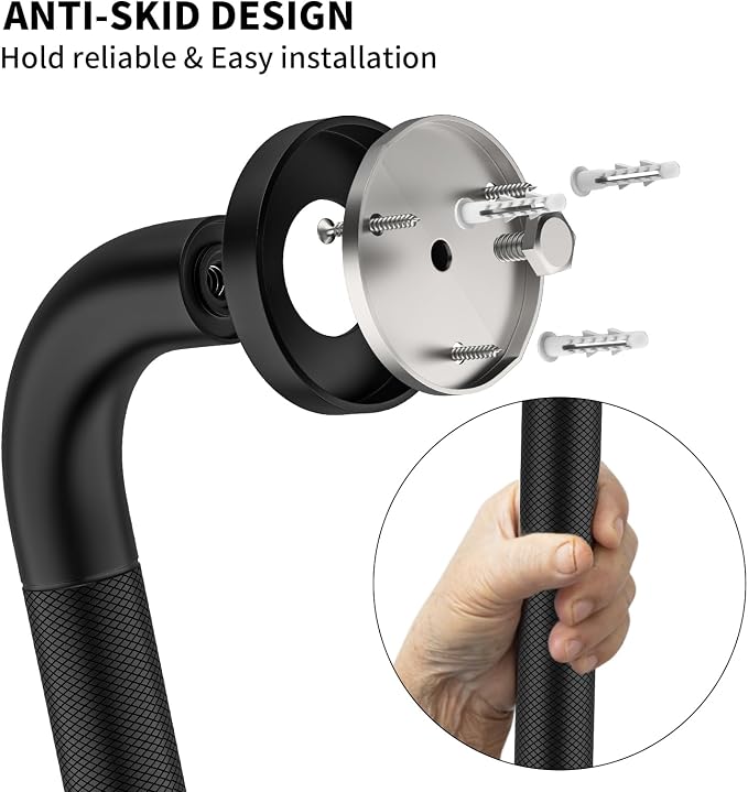3 Pack Anti Slip Bathroom Grab Bar Bundle, Munzong 16" 24" 32" Shower Grab Bar for Commercial, Black Safety Balance Bar,Handicap Stainless Steel Hand Rail for Elderly Injury Senior Bath Handle