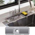 18 Inch Silicone Faucet Mat for Kitchen Sink Splash Guard – 2025 Upgraded Draining Mat with Water Tray Behind Faucet – Countertop Protectors to Catch Spills (Gray, 17.7" x 5.5")