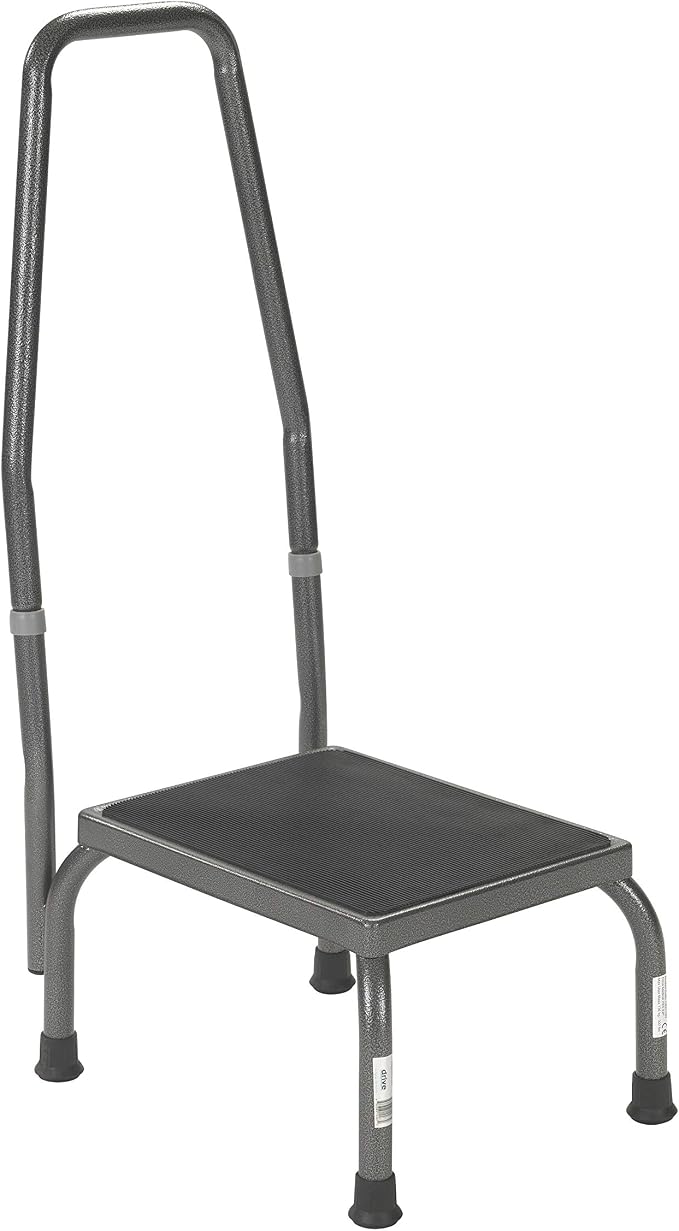 Drive Medical 13031-1SV Bariatric Step Stool with Handrail, Silver Vein