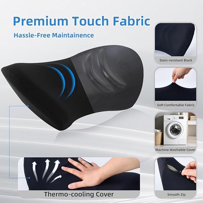 Lumbar Support Pillow for Office Chair and Car - Ergonomic Memory Foam Back Support Cushion for Automotive Seat, Desk Chair, and Recliner (Black)