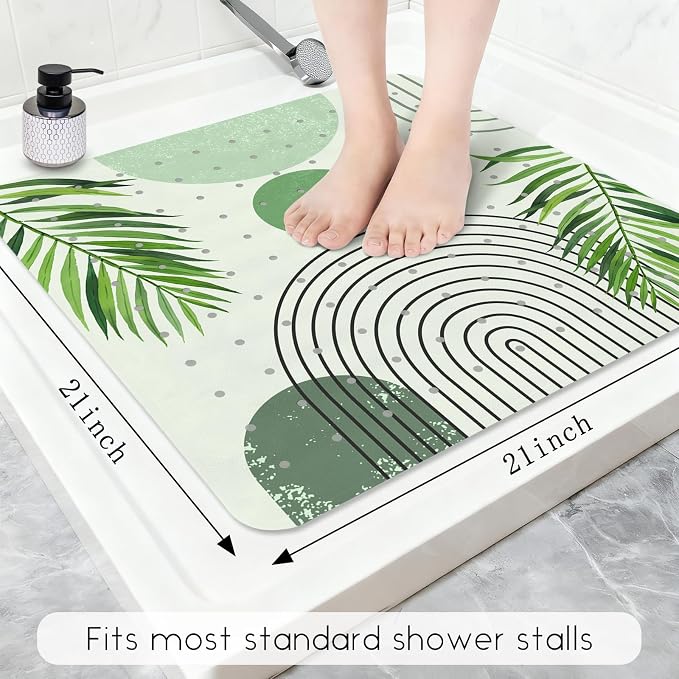 Bathtub Mat Non Slip, Bohemia Square Bath tub Mat Shower Floor Mat with Suction Cups for Adults Kids Elderly 21 X 21 Inch
