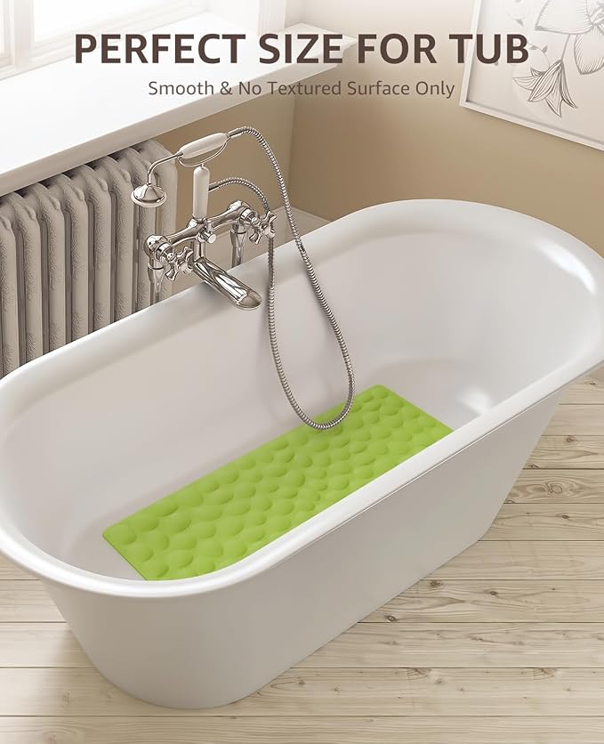 Bligli Bath Tub Shower Mat, 16x31.5 Inch Standard Non-Slip Bathtub Mats with Strong Suction Cups, Soft Rubber Anti-Slip Bathroom Floor Mat, Machine Washable, Comfort on Feet, 100% BPA Free (Green)