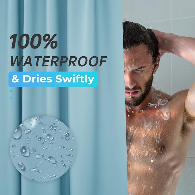 AmazerBath Teal Shower Curtain Plastic 72x72 Inches, Turquoise Shower Curtain Premium PEVA, 8G Heavy Duty Teal Shower Curtains for Bathroom with 3 Big Weighted Stones and 12 Rustproof Grommets