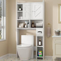 Shintenchi Over the Toilet Storage Cabinet, Bathroom Storage Cabient with Barn Doors, Bathroom Storage Shelf Organizer with Toilet Paper Holder, Adjustable Shelf and Anti-Tip Device, White