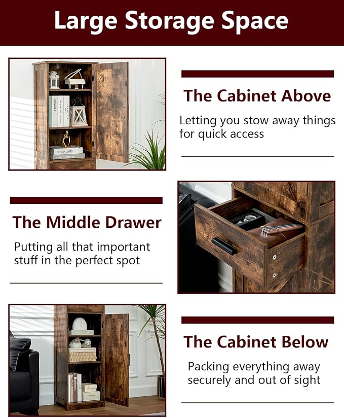 TEENFON Tall Bathroom Cabinet, Storage Cabinet with 6 Shelves & Drawer, Bathroom Storage Cabinet with Adjustable Shelves, Tall Cabinet for Living Room, Home Office, Brown
