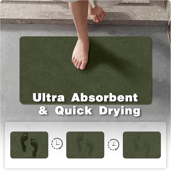 TYUU Bathroom Mat Quick Dry, Bathroom Rugs Non Slip Washable Thin Absorbent Bath Mat Fits Under Door Bathroom Floor Mat Perfect for Bath, Shower, or Sink 24"x36" Sage Green