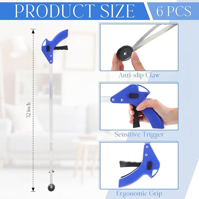 Meanplan 6 Pieces Suction Cup Reacher Grabber Tool 32 Inch Long Handle Trash Picker Grabber Pick up Grab Tool Pickup Arm Extender for Elderly Outdoor Garden Yard
