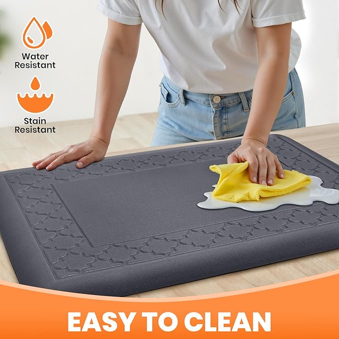 4/5 Inch Thicker Kitchen Mats for Floor Non-Slip Anti Fatigue Comfort Mat Waterproof Kitchen Rug for Sink, Office,Home Stain Resistant Standing Desk Rugs-17.3"x 24", Grey