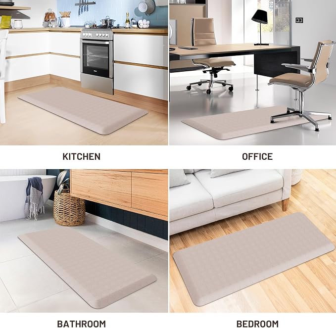 HappyTrends Kitchen Runner Rugs Anti-Fatigue mats - 4/5 Inch Thick Non Slip Waterproof Ergonomic Comfort Mat for Kitchen, Floor Home, Office, Sink, Laundry (17.3"x 39",Khaki)