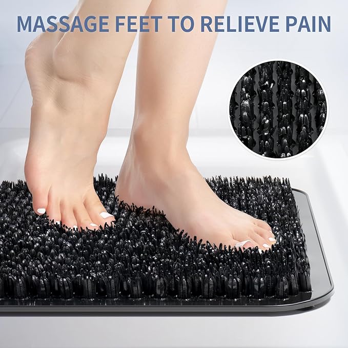 Yolife Shower Foot Scrubber Mat, Anti-Slip Bath Mat with Scrub Bristles, Soft Shower Foot Massager with Strong Suction Cups for Soothe Achy Feet, 25.6" x 13.4"