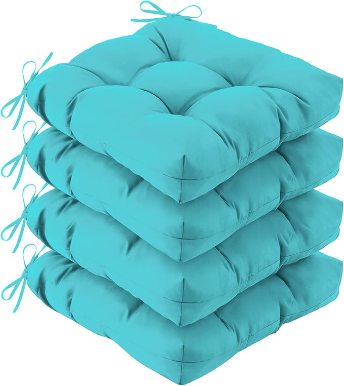 IASEAHK Outdoor Chair Cushions Set of 4, 19" x 19" x 5", Waterproof Outdoor Seat Cushions for Patio Furniture, Fade-Resistant Patio Chair Cushion, Dining Wicker Chair Pads for Porch Garden, Teal