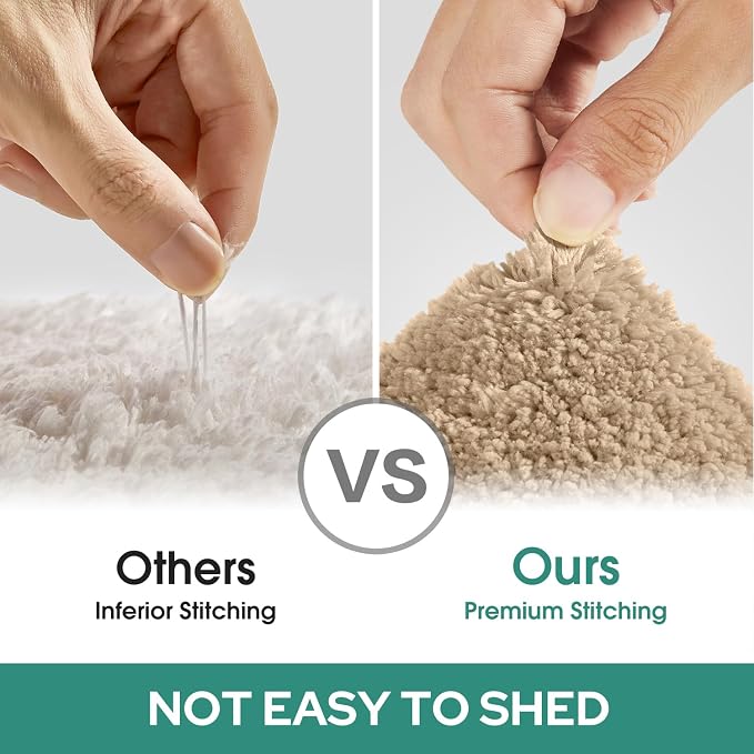HOMEIDEAS Bathroom Rugs Sets 2 Piece, Super Soft and Absorbent Non Slip Microfiber U-Shaped Toilet Bath Mat Set (20"x32"+U20 x24, Khaki)