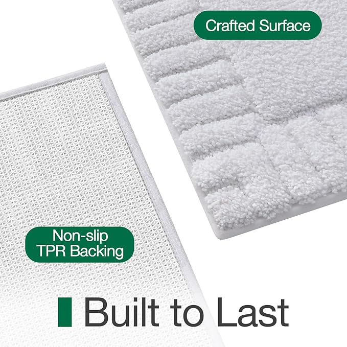 LUMI Bathroom Rugs Non Slip with Rubber Backing, Extra Soft Plush Microfiber Bath Rug Absorbent, Machine Washable Bath Mat Quick Dry for Tub, Shower, Hotel, White, 24"x60"