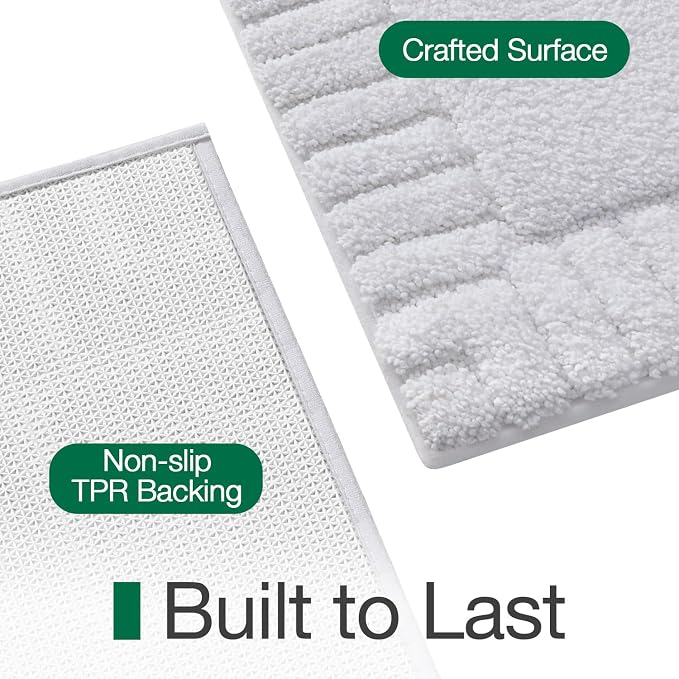 LUMI Bathroom Rugs Non Slip with Rubber Backing, Extra Soft Plush Microfiber Bath Rug Absorbent, Machine Washable Bath Mat Quick Dry for Tub, Shower, Hotel, White, 16"x24"