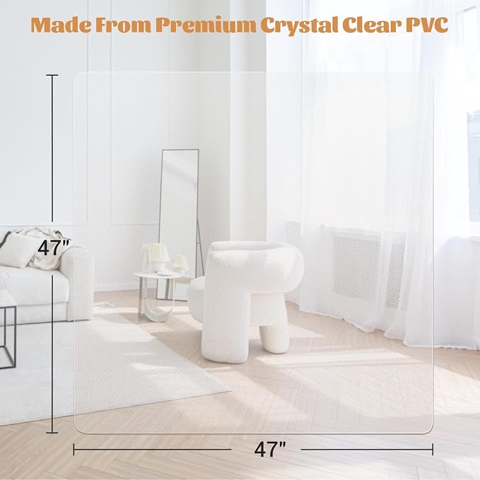 KMAT Office Chair Mat,Easy Glide Hard Wood Tile Floor Mats, Clear Desk Chair Mat for Home Office Rolling Chair,Heavy Duty Floor Protector -47"x47" Rectangular