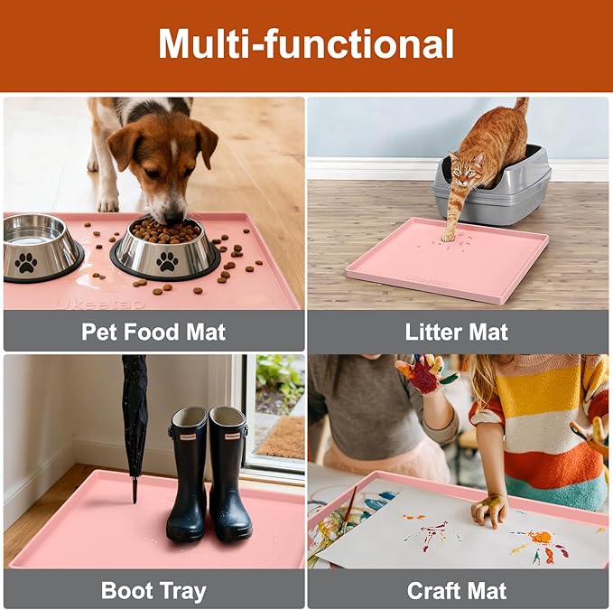 ukeetap Extra Thick Silicone Mat Waterproof with Raised Edge 22" x 19", Under Sink Mat for Kitchen & Bathroom, Kitchen Cabinet Liner, Multi-Purpose for Storage & Protection, Pink