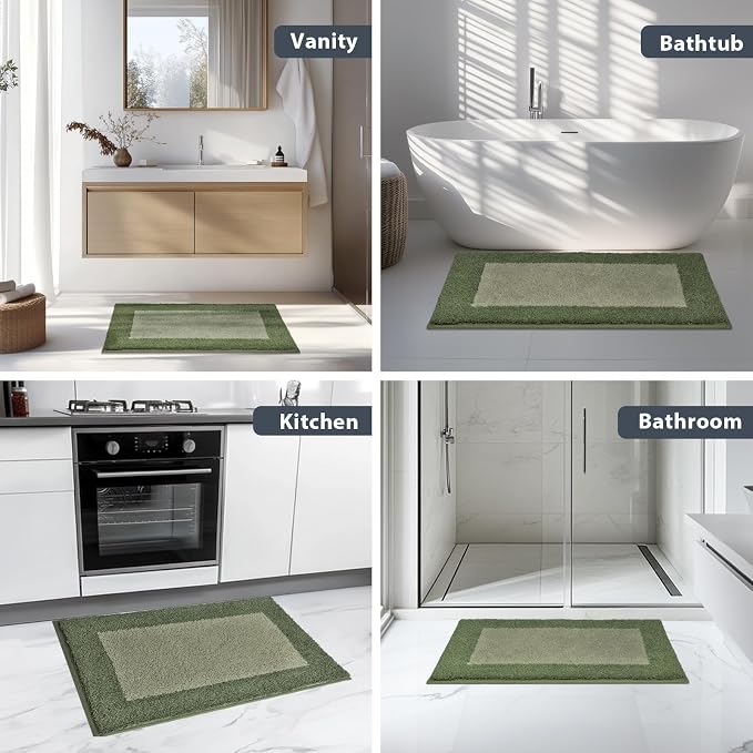 anllugs Bathroom Rugs 20" x 30", Non-Slip Extra Soft Absorbent Bath Rugs, Machine Washable Quick Dry Bath Mats for Bathroom Floor, Shower, Bathtub and Sink, Sage Green & Budding Green