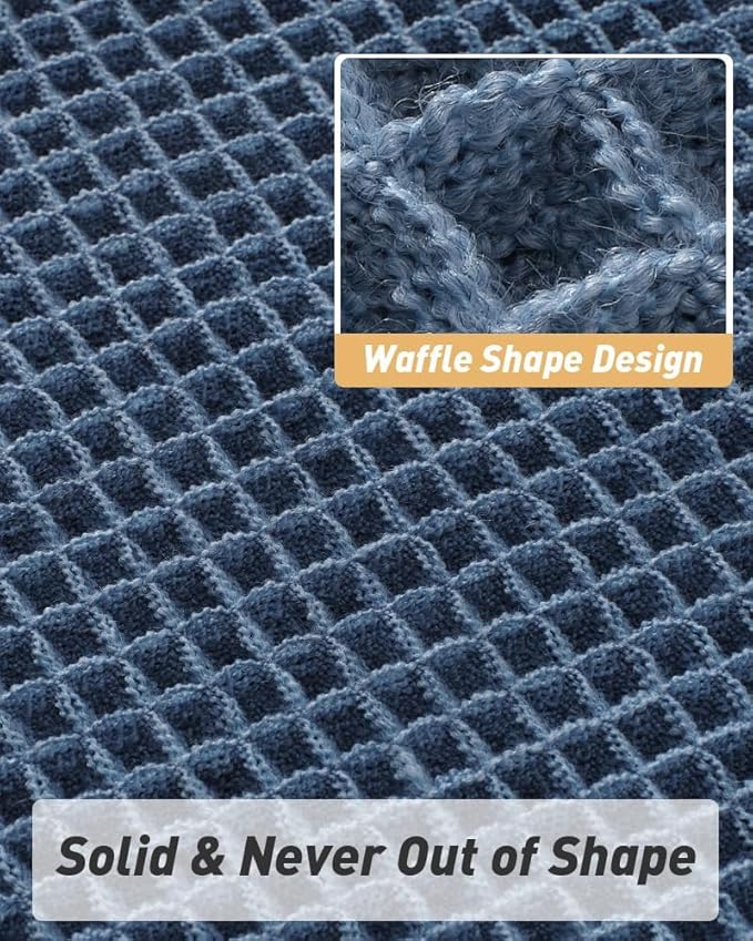 AMOAMI Upgraded Waffle Runner Rug Super Absorbent Non Slip Bath Mats for Bathroom Floor Washable Bathroom Runner Rug with Tassels, Ideal for Hallway Bedroom Laundry Room, Blue, 2' x 6'(24" x 72")