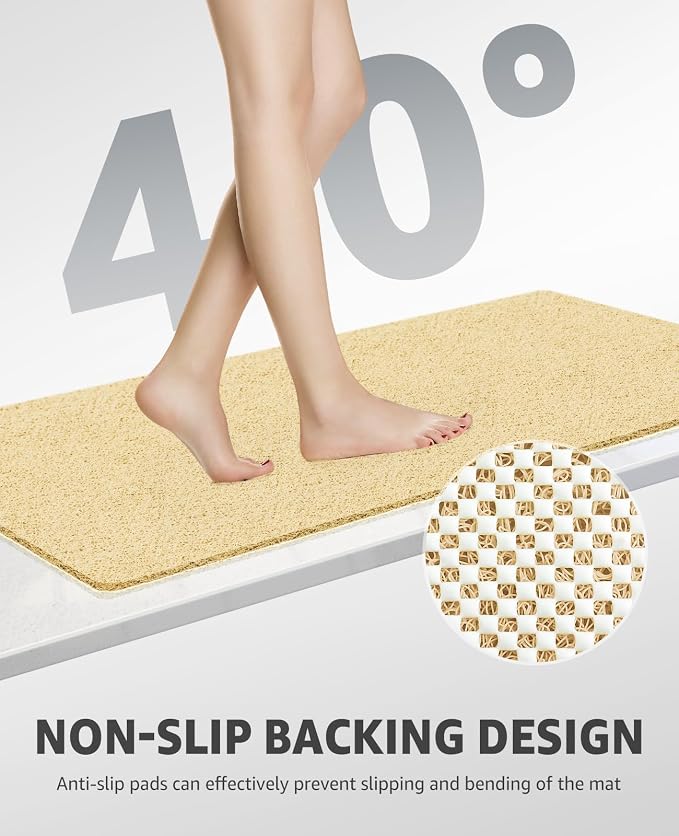 OTHWAY Shower Mat Non Slip Without Suction Cups, Quick Drying Bathtub Mat Non Slip for Shower Bathroom, PVC Loofah Shower Mat for Wet Areas (Beige)