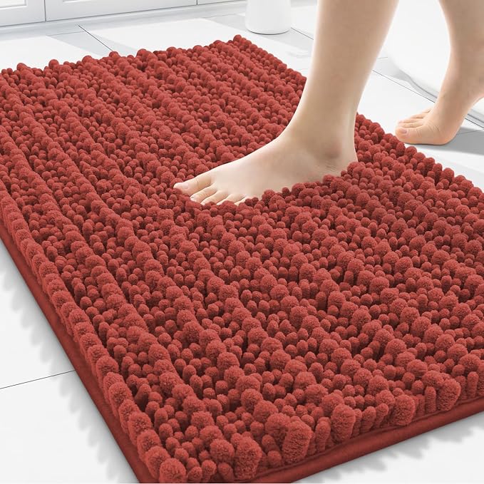 Smiry Bathroom Rugs Mat 30x20, Extra Soft Absorbent Chenille Bath Rugs, Non Slip Rubber Backing Machine Washable Quick Dry Bath Mats for Bathroom Floor, Tub, Shower, Home Decor Accessories, Maple Red