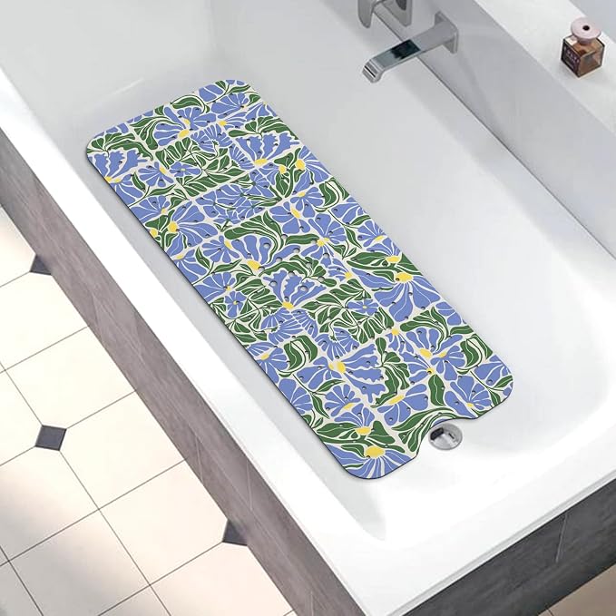 Bathtub Mat Non Slip, Bohemia Extra Long Bath tub Mat Shower Floor Mat with Suction Cups and Drain Holes for Adults Kids Elderly 40 X 16 Inch
