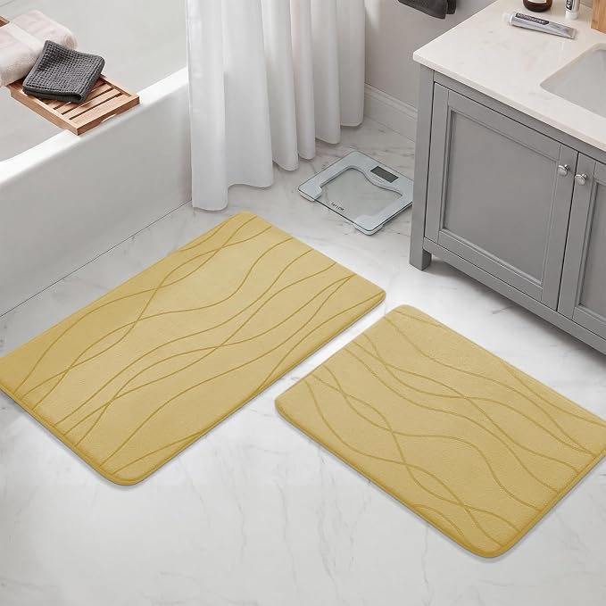 YIHOUSE Memory Foam Bathroom Rug Sets, Beige, 2 Piece 17"x24"+20"x32" | Ultra Soft, Absorbent, Non-Slip, Machine Washable