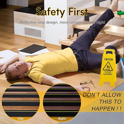 S&X Grip Tape for Stairs 4 Inch x 60 Ft, 2X Longer Heavy Duty Anti Slip Traction Tape with Reflective Strip, Outdoor Non Slip Stair Tread Non-Skid Safety Tape, Long-Lasting