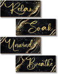 ONIZHITY 4 Pcs Black and Gold Bathroom Decor Black Gold Wall Decor Relax Soak Unwind Breathe Wooden Rustic Marble Style Bathroom Accessories for Bedroom Living Room Decor Kitchen(10X4)
