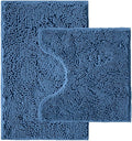 Bathroom Rugs Sets 2 Piece,Super Absorbent Chenille Bath Mats and U-Shaped Toilet Rug,Strong PVC Non Slip Backing,Microfiber Washable Dry Quickly Bath Mats for Bathroom(20"x32"+20"x20"U, Medium Blue)