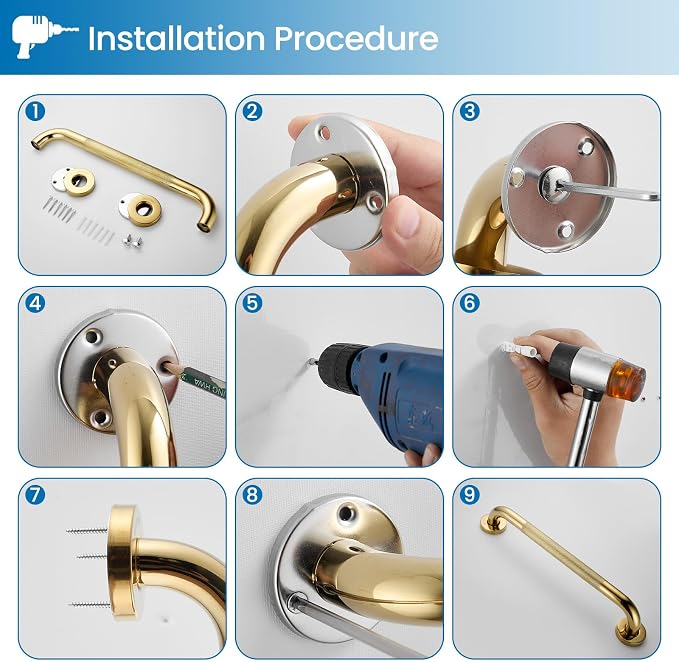 Grab Bars for Shower, Zynuhmo 2 Pack 16 Inch Anti Slip Stainless Steel Bathroom Safety Shower Grab Bar Handrails for Handicap Injury Pregnant Senior Assist Shower Handles(Titanium Gold, 1" Diameter)