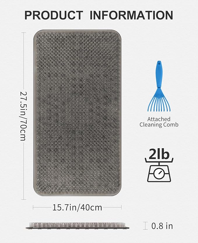 OTHWAY Non Slip Grassy Bathtub Mat : 27.5X15.7 inches Sturdy But Soft Bath Mat_Quick Drain Shower Floor Mat with Soft Bristles for Scrubbing Feet (Dark Grey)