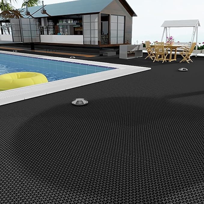Drainage Non Slip Mats 3'x10' Heavy Duty Commercial Floor Mat Mesh Hollow Door Mat Roll for Swimming Pool Bathroom Kitchen Garage Indoor Outdoor Wet Area (Black, 0.9×3M/3×10FT)