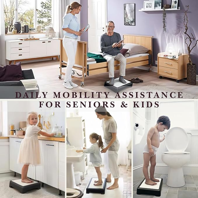 Bed Step for High Beds Adults - 3.35" Barefoot-Comfortable TPE Soft Pad Mobility Step Stool for Seniors & Post Surgery, 600lb Heavy Duty Anti-Flip Step for Car, SUV, RV & Bathroom (Black-Grey)