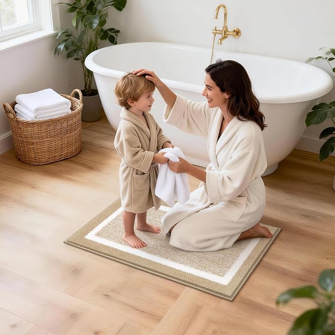 Pauwer Bathroom Rugs Sets 3 Piece Bathroom Shower Rugs with U-Shaped Contour Toilet Mat Absorbent Microfiber Plush Bath Mats Non Slip Bath Rugs Machine Washable Shaggy Bath Floor Mats