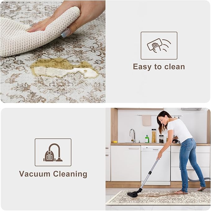 KIMODE Kitchen Mats for Floor Cushioned Anti Fatigue 2 Piece,Boho Farmhouse Kitchen Rugs Non Slip 20" x 47"+20" x 32",Wide Memory Foam Kitchen Mat Carpet for Laundry Office Home,Khaki
