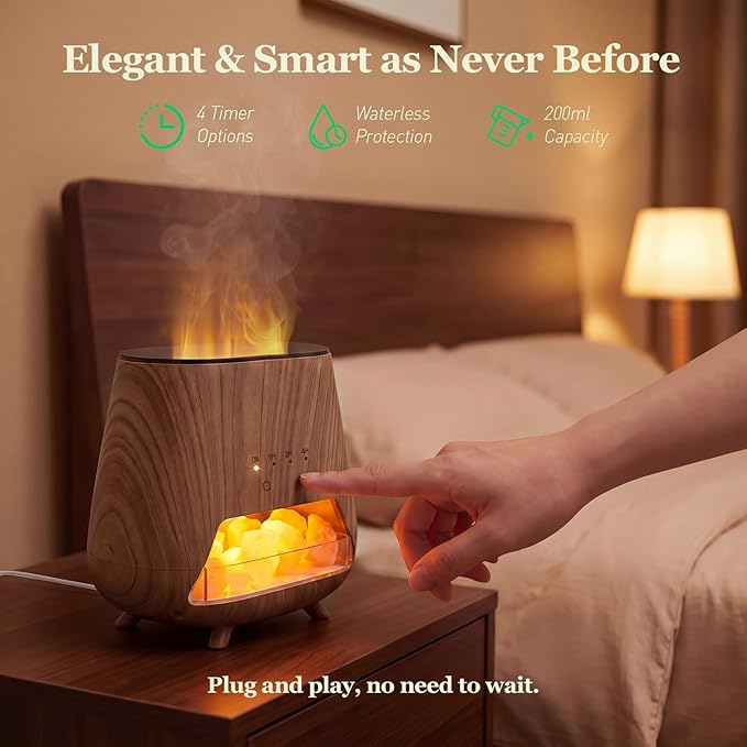 Essential Oil Diffuser for Home, 𝟒-𝐢𝐧-𝟏 Aromatherapy Diffuser & 𝐇𝐢𝐦𝐚𝐥𝐚𝐲𝐚𝐧 𝐒𝐚𝐥𝐭 Lamp, 200ml Cool Mist Humidifier, 𝟗-𝐂𝐨𝐥𝐨𝐫 𝐋𝐄𝐃, Auto Off, Bedroom Office Yoga