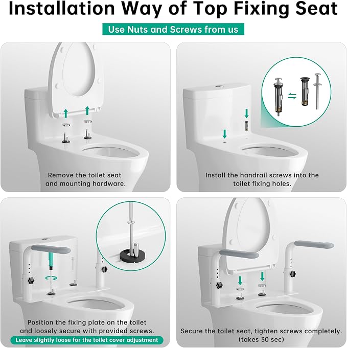Toilet Safety Rails for Seniors, Reinforced Height Adjustable Toilet Rails, Anti Slip Durable Heavy Duty Toilet Handles for Elderly, Space Saving Toilet Safety Frame for Elderly Disabled