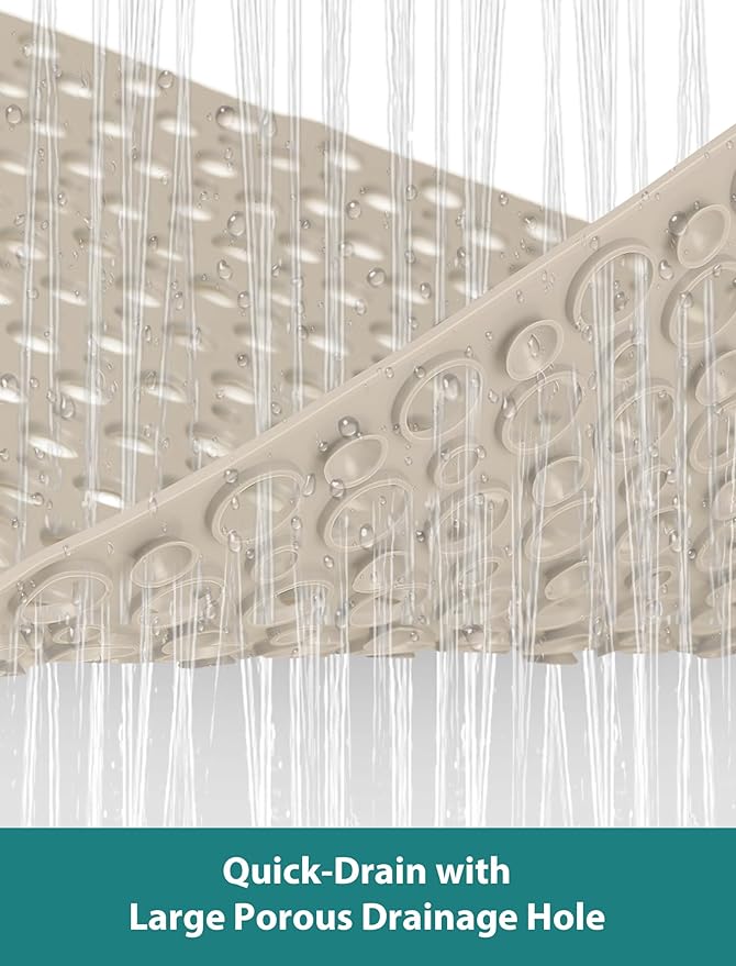 Extra Large Shower Mat, Yonala 47 x 32 Inch Non Slip Shower Mats for Inside Shower, Soft TPE Shower Floor Mat with Suction Cups and Drain Holes, Machine Washable Bathroom Shower Mat, Easy to Clean