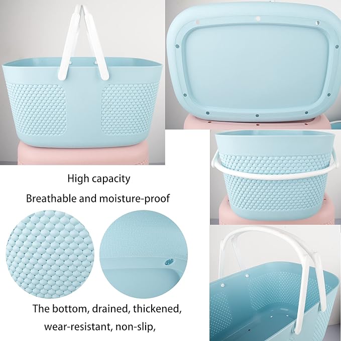 Shower Caddy Basket, Portable Large Capacity Thickened Plastic Organizer Storage Tote with Handles Drainage Toiletry Bag Bin for Bathroom, College Dorm Room Essentials, Kitchen, Camp, Gym, Blue